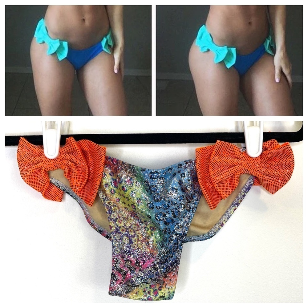 Ravish Sands Katy Bow Bikini Bottoms Leopard Print Shiny Sequin Small NWOT